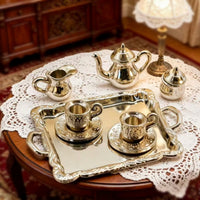 Dollhouse娃屋微缩茶席套装ob11迷你合金花纹茶具仿真下午茶道具