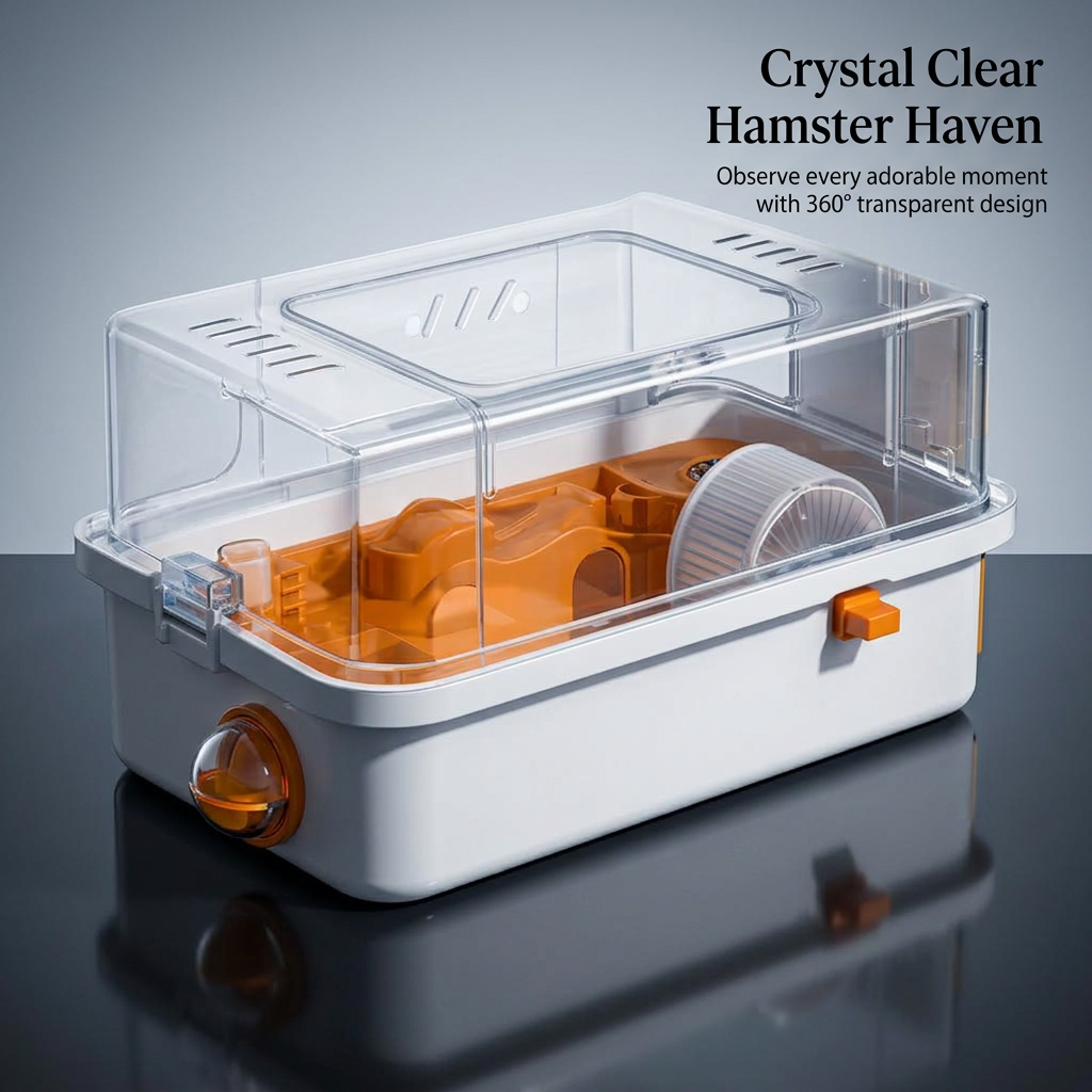 Large Acrylic Hamster Cage, Multi-Zone Hamster Enclosure with Panoramic View, Ventilated Small Animal Cage for Dwarf Hamster, Easy to Clean