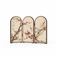Tabletop Folding Screen Hinged Arched Folding Screen Wood-Tone for Desk, Cabinet