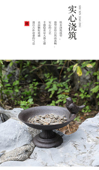 跨境复古怀旧铸铁小鸟喂鸟器摆件家居户外庭院阳台鸟食盆装饰摆设