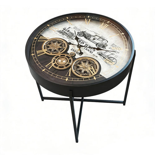 Side Table with Clock Decorative Furniture Compact for Lounge, Study, Decorators