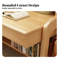 Height Adjustable Kids Desk and Chair Set Solid Wood Kids Study Desk with Chair Sturdy Construction Children's Writing Table with Hutch Ergonomic Design for Students, Teens, Home School