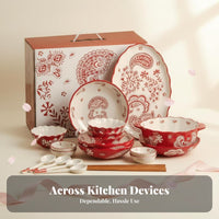 Floral Dinnerware Set, Lace Border, Elegant Domestic Craft, Gift for Housewarming, Wedding