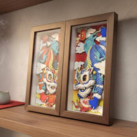 Lion Dance Paper-Papercraft Handmade 3D Paper-Cut Decorative Plaque Traditional Chinese Style for Entryway, Living Room