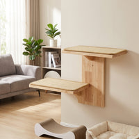 Cat Shelves Wall-Mounted Solid Wood Climbing Frame, 2-Step Playground with Sisal Mat, Simple Style Perch for Indoor Kittens Sleeping and Playing