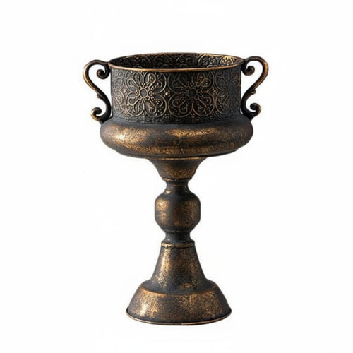 Trophy Vase Antique Finish Plant Pot Ornate Hold Foundation Decor for Photo Studio, Tabletop Display