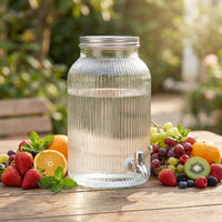 Drink Dispenser and Beer Dispenser with Stand, 6L Glass Dispenser with Tap, Reusable Beverage Dispenser for Home Bar Iced Tea and Water
