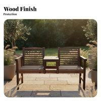 2 Pieces Slatted Bench Outdoor Seating Two-personand-jill Bench Carbonized Wood Stable Construction Convenient Central Table Suitable for Garden Lovers Balcony Courtyard Porch