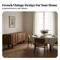 Teak Veneer Buffet Slatted Design Retro Dining Room Storage Cabinet Multi-Functional Mid Period Buffet for Homeowners, Kitchen, Entryway, Home Office