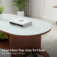 Oval Coffee Table with Drawer Mobile Design Living Room Furniture Space-Saving