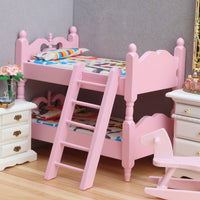 1:12娃娃屋dollhouse迷你家具模型儿童房微缩场景粉色双层床叠床