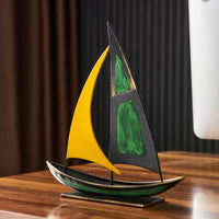 Metal Sailboat Ornament Yellow Sail Sailboat Desk Decoration Extended Base