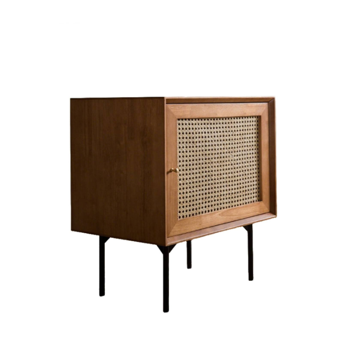 Rattan-Front Nightstand Japanese Design Bedside Table Sturdy Wood Legs Minimalist Design for Adults, Bedroom, Living Room