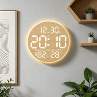 Digital Wall Clock with Temperature Woodgrain for Bedroom, Office