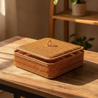 Compartmented Basket Handwoven Organizer Rattan-Look for Dining Table