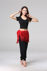 Belly Dance Hip Scarf with Fringe and Sequins for Halloween Costume