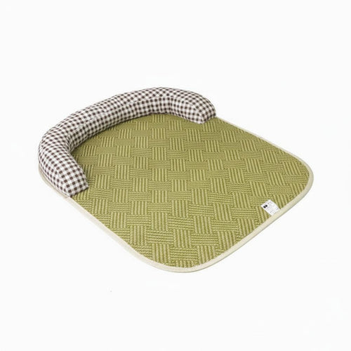 Cushioned Side Pet Mat Woven Rattan-Design Sleeping Mat Curved