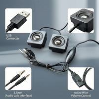 USB Speakers with 3.5 Mm Plug Stereo Wired Desktop Speakers for Office