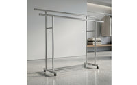 Mobile Double Rod Clothes Rack with Shoe Shelf Portable Double Rod Clothes Rack Sturdy Furniture Stable for Laundry Room