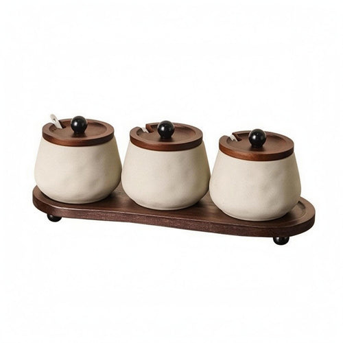 3 Pieces Ceramic Condiment Jar Set with Lids Ceramic Condiment Jars Short Feet Tableware Storage