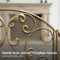 Ornate Scrollwork Design 3-Panel Fire Screen Freestanding 3-Panel Folding Screen Ember Guard Guard Fireplace Accessory Foldable for Homeowners, Interior Designers, Pet Owners, Living Room, Hearth, Indoors