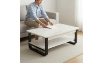 Rectangular Wood Coffee Table Wide Tabletop Coffee Table with Storage Shelf Heavy Duty Living Room Furniture for Small Apartment Dwellers, Office