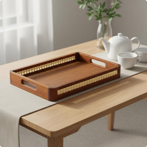 Wooden Tray with Handles Rounded Corners Household Item Easy to Carry