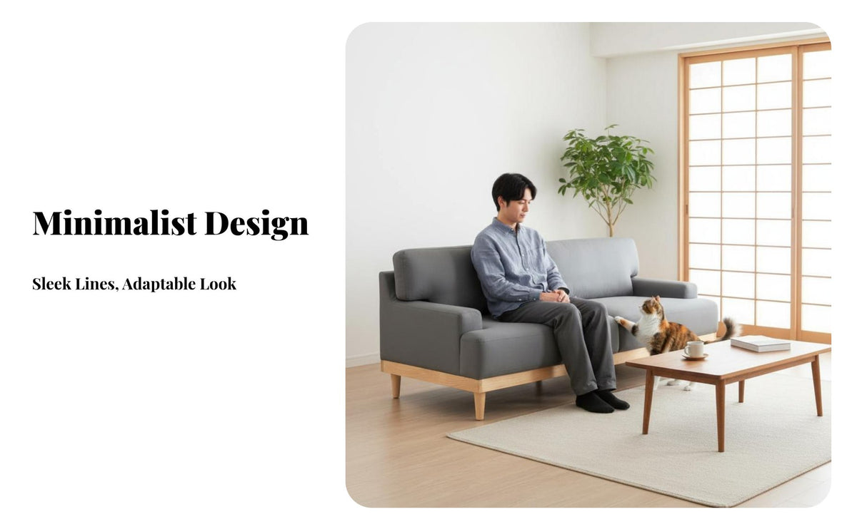 Japanese design Fabric Sofa with Wood Frame damage-resistantResistant Living Room Furniture Minimalist Design Couch Upholstered for Pet Owners, Apartment Dwellers, Homeowners, Lounge Area, Home