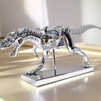 Shiny Dinosaur Sculpture Electroplated Silver Dinosaur Figurine Modern Style Animal Figurine Statue
