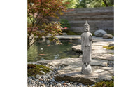 Antique-Style Standing Buddha Statue Textured Buddha Statue with Lotus Pedestal Tall Standing Resin Figurine Sculptural for Buddhists, Practitioners, Meditation Corner, Tea Room, Courtyard, Temple