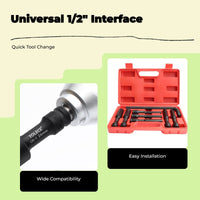 power outlet, 1/2" drive, extended length hex socket, thin wall, suitable for air powered wrenches, auto repair, sturdy duty.