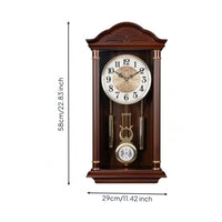 Chinese-Style Vintage Pendulum Clock Arched Crown Wood Wall Clock Stepped Base Home Decor Gold-Toned Detailing