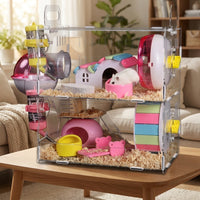 Transparent Hamster Cage Acrylic Hamster Cage, Double Layer Hamster Cage with Water Bottle, Complete Set for Syrian and Dwarf Hamster Habitat