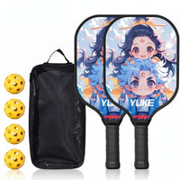 2 Pieces Wrapped Handle Pickleball Paddles with Balls and Bag White Edge Trim Pickleball Paddle Set Pair Sports Equipment Long-Lasting