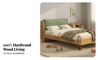 hardwood Wood Construction Upholstered Headboard Bed Frame Japanese & Nordic Design Upholstered Wooden Bedstead Minimalist design Bedroom Furniture Space-Saving for Children, Teenagers, Single Adults, Small Apartment, kid's Room