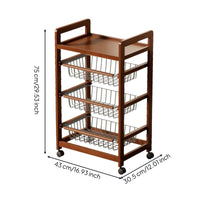 Rolling Kitchen Rack with Baskets Space-Saving Wire Storage Rack Multifunctional Storage Cart with Wooden Tabletop for Pantry