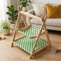 Cat Hammock Wooden Cat Bed and Elevated Swing, Freestanding Wood Bed for Indoor Cats, Curved Resting Area and Comfortable Indoor Pet Furniture