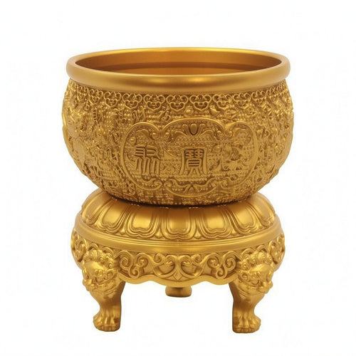 Treasure Basin Brass-Colored Storage Container Embossed Decor for Home Display