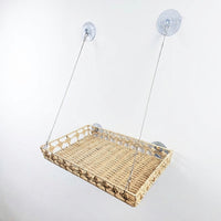 Window Cat Perch and Cat Hammock, Handwoven Rattan Cat Bed with Strong Suction Cups, Folding Storage Suction Cup Cat Bed for Indoor Sunbathing