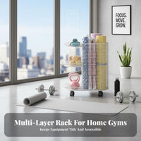 Exercise Mat Storage Rack Movable with Lockable Wheels Exercise Mat Holder Space-Saving Home Gym Storage Rack for Living Room