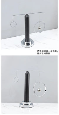 现代极简风黑银平衡装置摆件抽象几何造型客厅玄关样板间家居装饰