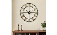 Non-Ticking Roman Numeral Wall Clock Black Metal Wall Clock Minimalist Modern Vintage for Homeowners, Living Room, Study, Entryway