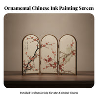 Tabletop Folding Screen Hinged Arched Folding Screen Wood-Tone for Desk, Cabinet