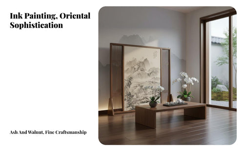Solid Wood Construction Chinese Design Screen Hollow-out Design Wooden Frame Partition Traditional Craftsmanship Zen Landscape Art Screen Space-Saving for Interior Designers, Business Owners, Entryway, Restaurant, Bedroom, Studio Apartment