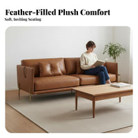 3-Seater Modern Couch Genuine Leather Upholstery 3-Person Couch Down-Filled seat pads Sofa for Apartment Dwellers, Homeowners, Lounge Area