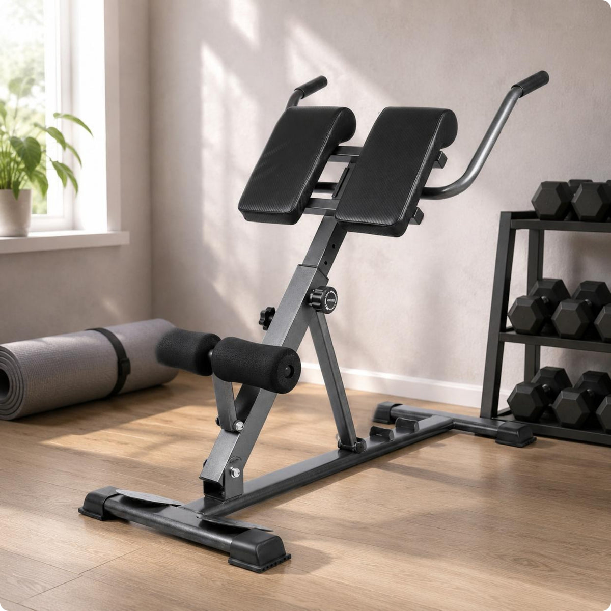 Foldable Roman Chair Black Metal Frame Roman Chair Stabilizing End End Supports Hyperextension Bench