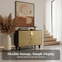 Mid-Centuryera Modern and aesthetic Woven Door Cupboard Freestanding Design Storage Cabinet Multifunctional Sideboard Sturdy Construction for Apartment Dwellers, Homeowners, Interior Decorators, Entryway, Hallway, Living Room, Bedroom
