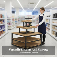 Long-Lasting Construction Tiered Island Display Stable Steel Frame Multi-Level Merchandise Table Wear-Resistant Surface Retail Gondola Shelving Unit Versatile for Shopkeepers, Small Business Owners, Supermarkets, Shopping Malls, Trade Exhibit S