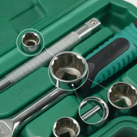 Full Polish Chrome Socket Wrench Kit Socket Set with Case Organized Ratchet Set Compact for Mechanics