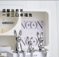 网红创意陶瓷兔子一家三口摆件高档轻奢客厅电视柜酒柜玄关装饰品